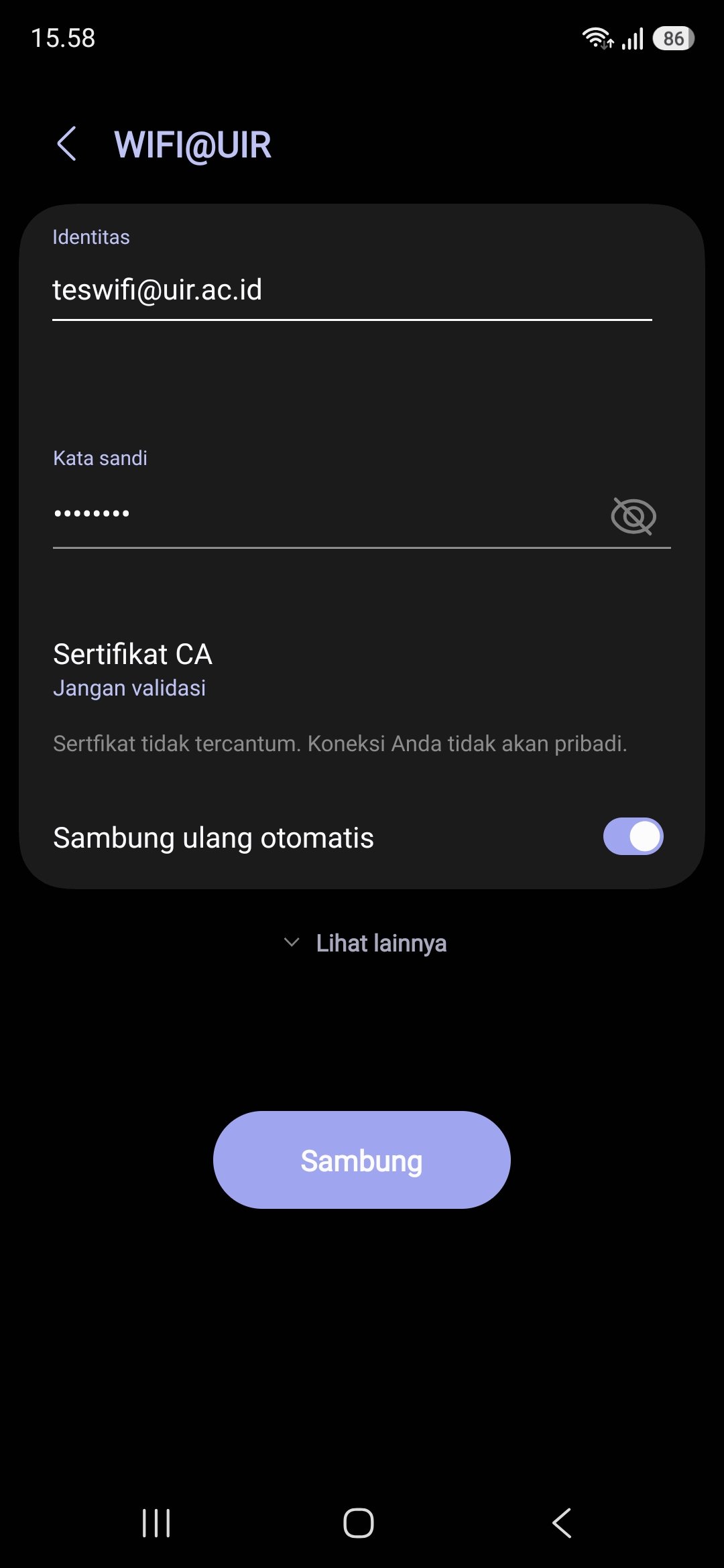 Android opsi jangan validasi sertifikat CA